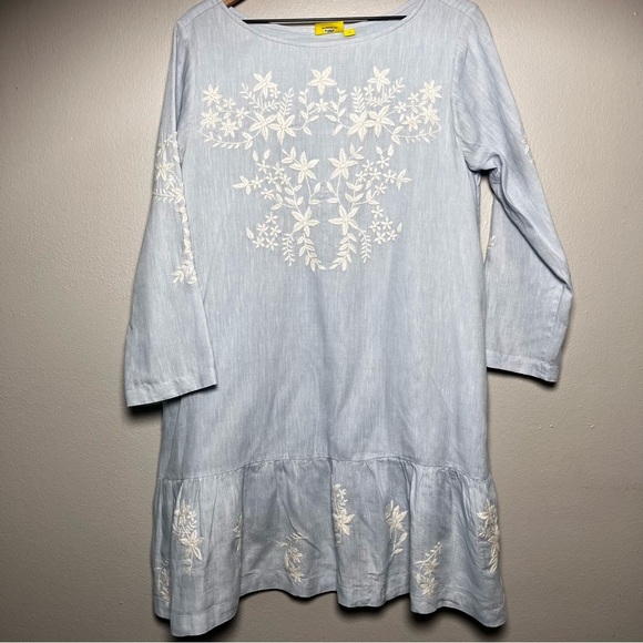 Roller Rabbit Women 100% Linen Ebonie Dress Small Blue Embroidered Spring Coasta - Picture 2 of 10